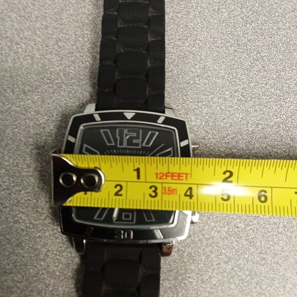 Square Black Analog Quartz Watch With Silicone Band & Stainless Steel Case - Picture 2 of 5